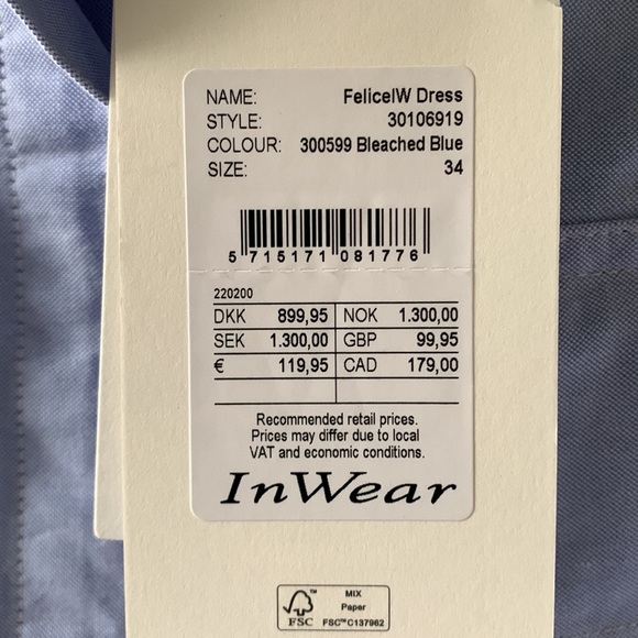 ❤️❤️❤️InWear light blue FELICEIW button down shirt dress, size M❤️❤️❤️ - Picture 8 of 9